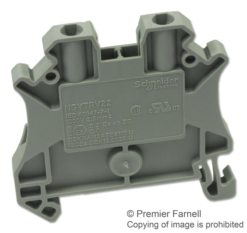 SCHNEIDER ELECTRIC NSYTRV22 TERMINAL BLOCK, DIN RAIL, 2 POSITION, 26-12AWG