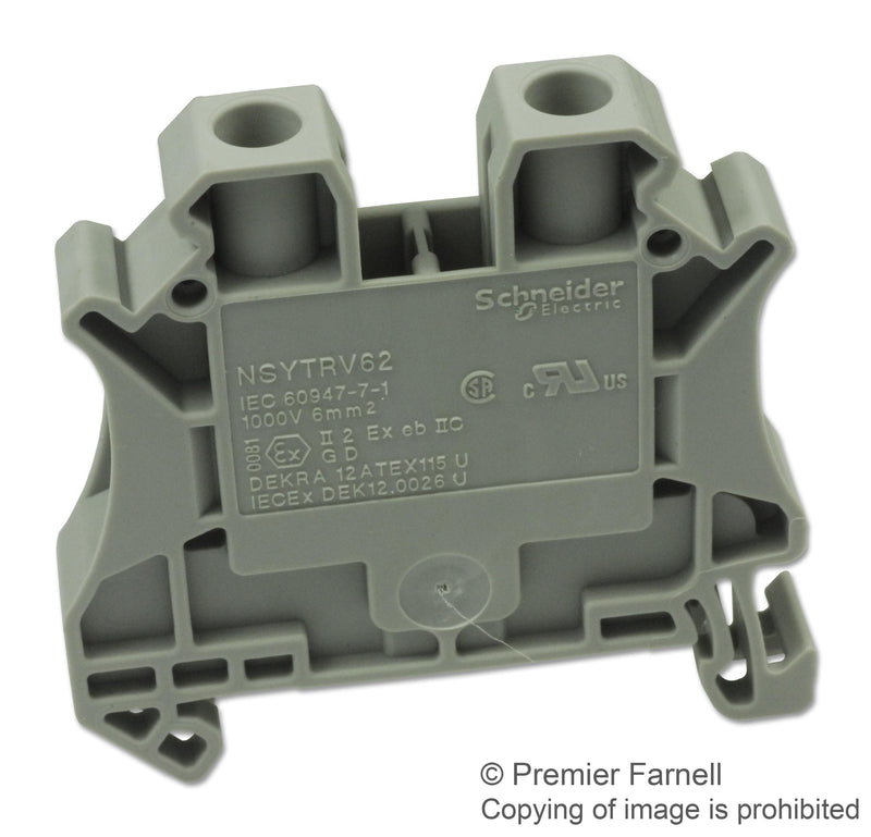 SCHNEIDER ELECTRIC NSYTRV62 TERMINAL BLOCK, DIN RAIL, 2 POSITION, 24-8AWG