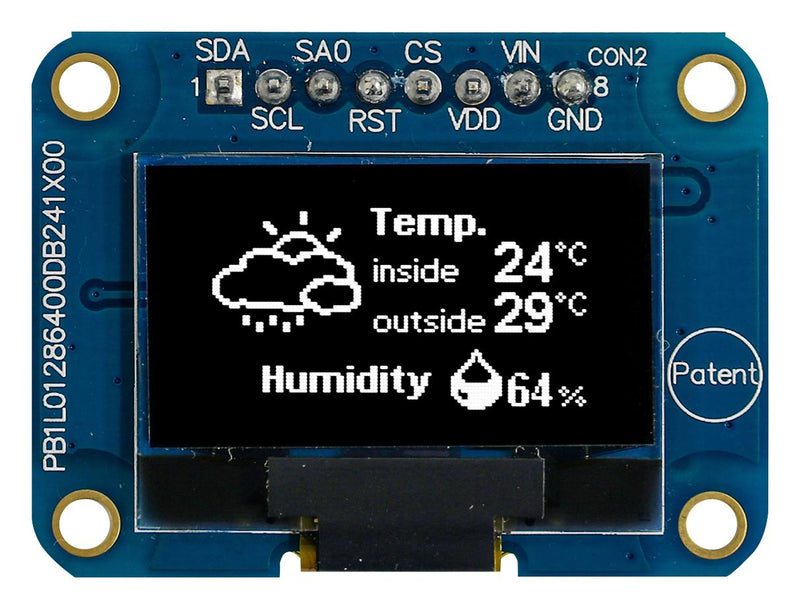 Midas MDOB128064VV-WI Graphic Oled 128 x 64 Pixels White on Black 3V I2C 38mm 28.5mm -40 &deg;C