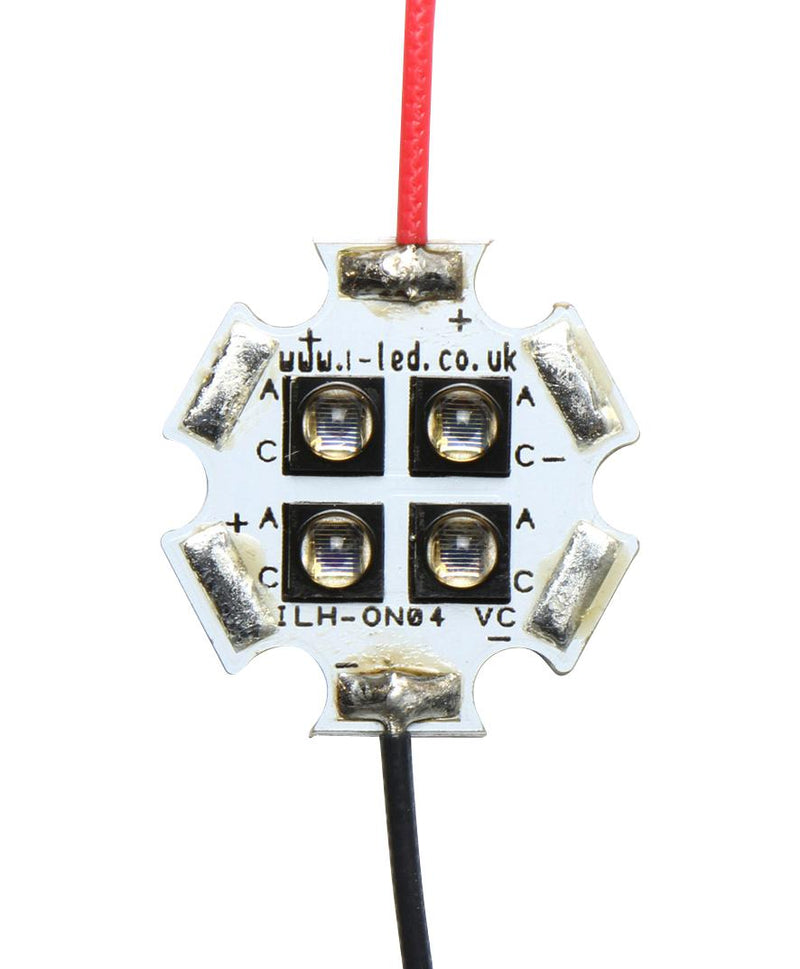 Intelligent LED Solutions ILH-IO04-85SL-SC201-WIR200. IR Emitter Module 4 Chip 850 nm &plusmn; 45&deg; (90&deg;) 3904 mW/Sr 200 mm Red & Black Star PCB