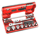 Facom JL.DBOX501 Socket Set 14 x 3/8" Metric 12 Point 8 to 22mm J Sockets Locking Ratchet &amp; Extensions UNV Joint