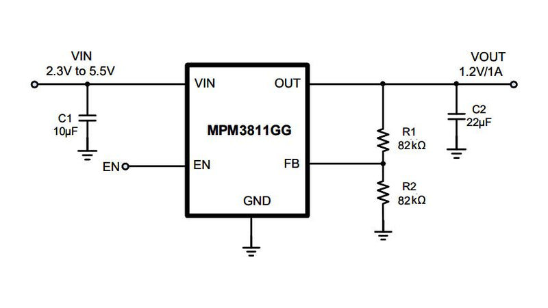 Monolithic Power Systems (MPS) MPM3811GG-P DC/DC POL Converter Adjustable Buck 2.4MHz 2.3V to 5.5V in 0.6V 5.5V/1A Out QFN-10