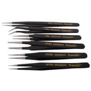 Duratool JS-555T 6 Piece Black Epoxy Tweezer Set