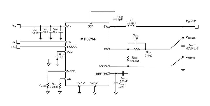 Monolithic Power Systems (MPS) MP8794GLE-P Voltage Regulator Buck Converter Adjustable 4 to 16 V/In 0.6 5.5 V/Out 20 A 125 &deg;C QFN-21