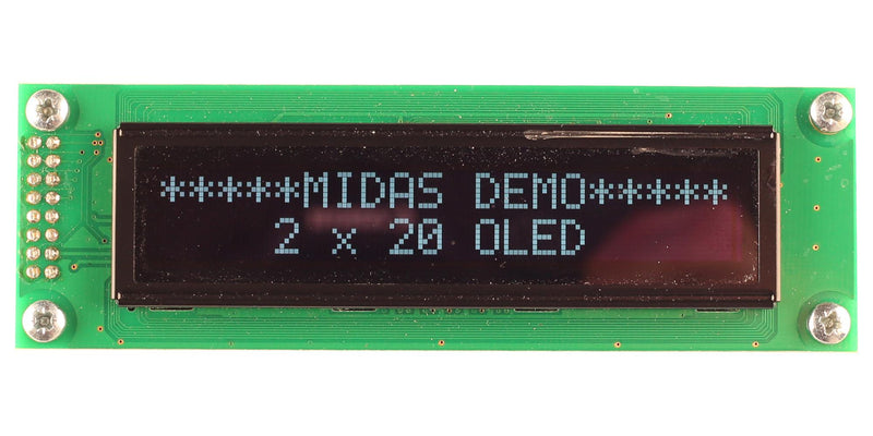 Midas MCOB22005A1V-EWS Alphanumeric Oled 20 x 2 White on Black 5V SPI English Euro Japanese 5.55 mm