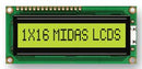 MIDAS MC11606A6W-SPTLY-V2 Alphanumeric LCD, 16 x 1, 5V, English, Japanese, Transflective