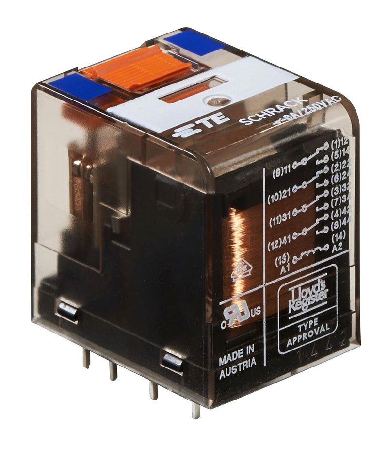 Schrack - TE Connectivity PT581048 Power Relay 4PDT 48 VDC 6 A PT Series Through Hole Non Latching