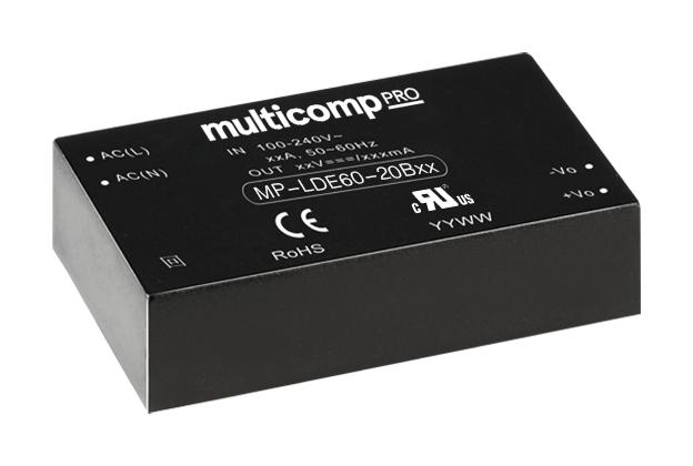 Multicomp PRO MP-LDE60-20B05 MP-LDE60-20B05 AC/DC PCB Mount Power Supply (PSU) 100 to 370VDC 1 Output 50 W 5 V 10 A