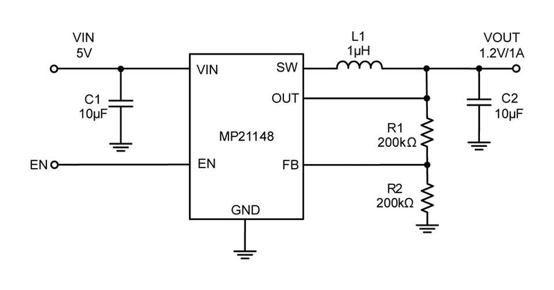 Monolithic Power Systems (MPS) MP21148GQD-P DC-DC Switching Synchronous Buck Regulator 2.3V-5.5V in 600mV to 5.5V out 1A 2.4MHz QFN-6