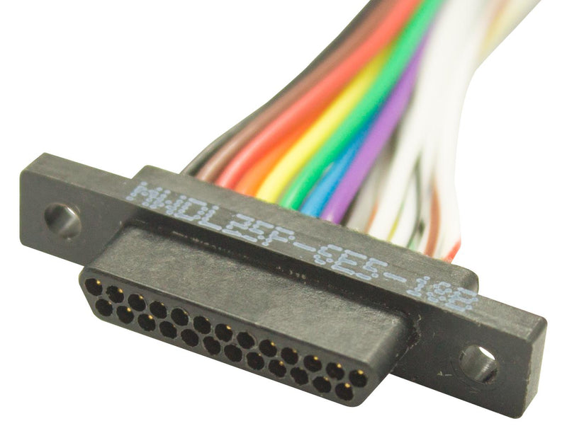 GLENAIR MWDL-9P-6E5-18.0B Micro D Cable Assembly, Micro-D Plug, 9 Way, Free Ends, 18 ", 457 mm, Multi-coloured, MWDL Series