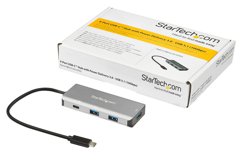 Startech HB31C3A1CPD3 HB31C3A1CPD3 Hub USB-C to 3 x USB-A &amp; 1 4 Port Bus Powered Black and Grey New