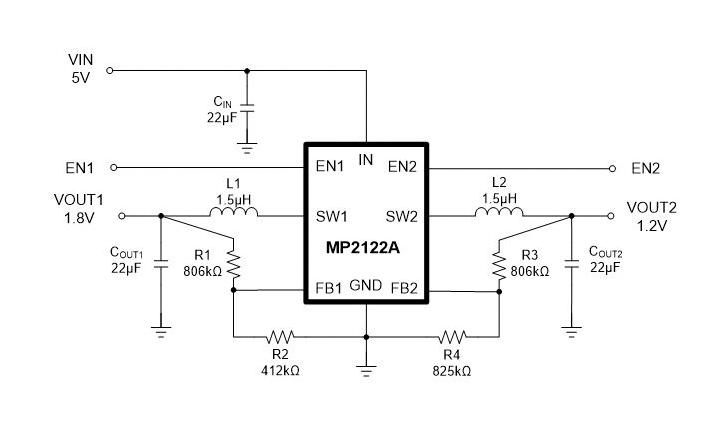 Monolithic Power Systems (MPS) MP2122AGJ-P DC-DC Switching Synchronous Buck Regulator Adjustable 2.7 to 6 V in 0.608V-5.5V/2A out TSOT-23-8