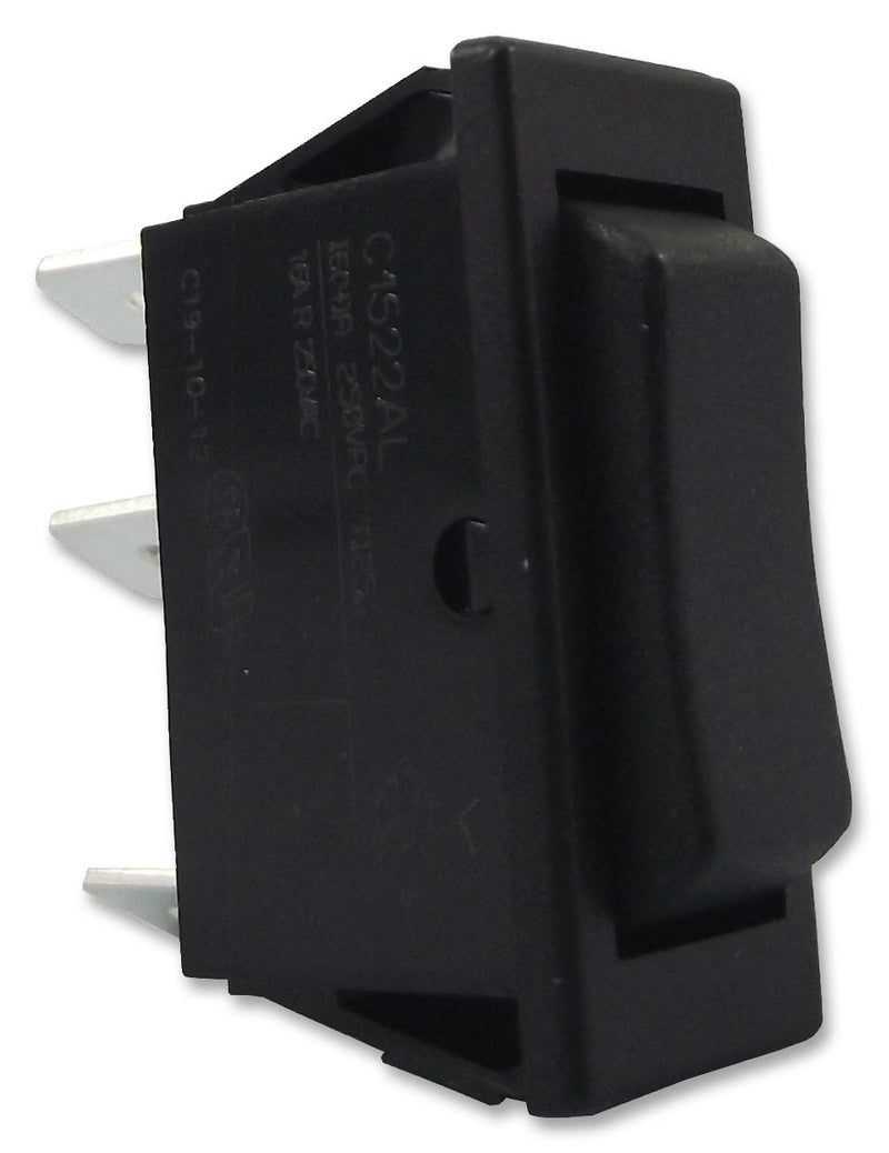 ARCOLECTRIC C1522ALAAA Rocker Switch, Non Illuminated, SPDT, (On)-Off-(On), Black, Panel, 16 A