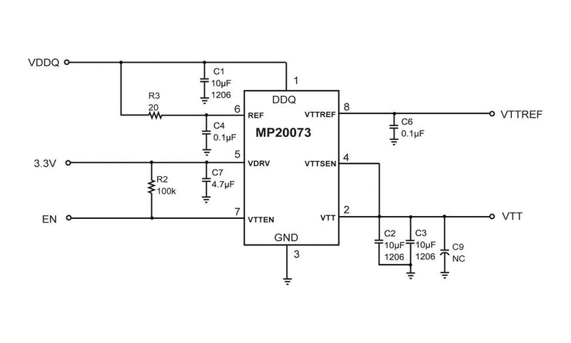 Monolithic Power Systems (MPS) MP20073DH-LF-P DDR Termination Regulator DDR2 DDR3 1.3V to 6V in 2A MSOP-EP-8