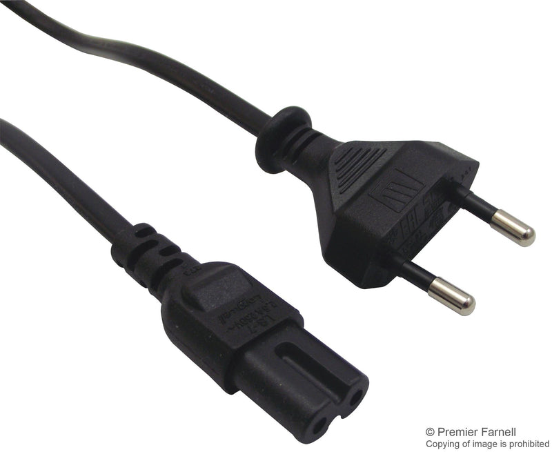 PRO POWER GW-151602 Mains Power Cord, CEE 7/16 Plug, IEC 60320 C7 (Figure 8), 3.3 ft, 1 m, Black