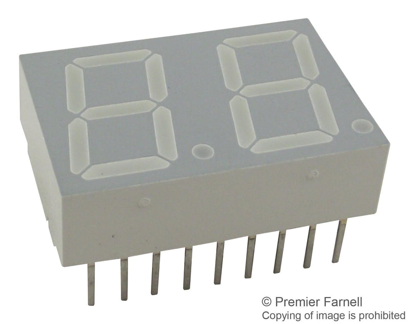 BROADCOM LIMITED HDSP-K121 7 Segment LED Display, Red, 20 mA, 1.8 V, 4.2 mcd, 2, 14.22 mm