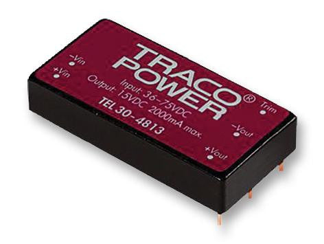 TRACOPOWER TEL 30-2412 Isolated Board Mount DC/DC Converter, High Power Density, Fixed, 1 Output, 18 V, 36 V, 30 W, 12 V
