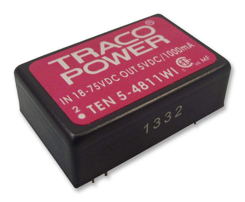 TRACOPOWER TEN 5-4811WI Isolated Board Mount DC/DC Converter, 4:1 Input, Fixed, 1 Output, 18 V, 75 V, 5 W, 5 V