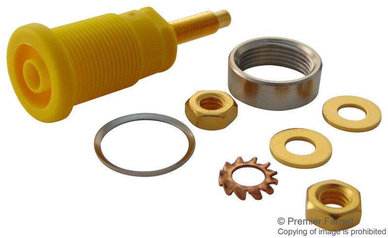 HIRSCHMANN TEST AND MEASUREMENT 972354103 Banana Test Connector, 4mm, Receptacle, Panel Mount, 32 A, 1 kV, Gold Plated Contacts, Yellow