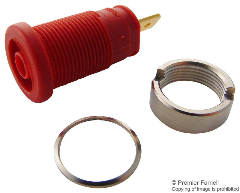 HIRSCHMANN TEST AND MEASUREMENT 972355101 Banana Test Connector, 4mm, Jack, Panel Mount, 25 A, 1 kV, Gold Plated Contacts, Red