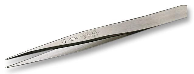 EREM 3SASL Tweezer, Economic, Straight, 121 mm, Stainless Steel Body, Stainless Steel Tip