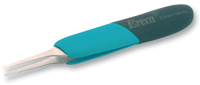 EREM E2ASA Tweezer, Ergonomic, Straight, 5 ", Stainless Steel Body, Stainless Steel Tip