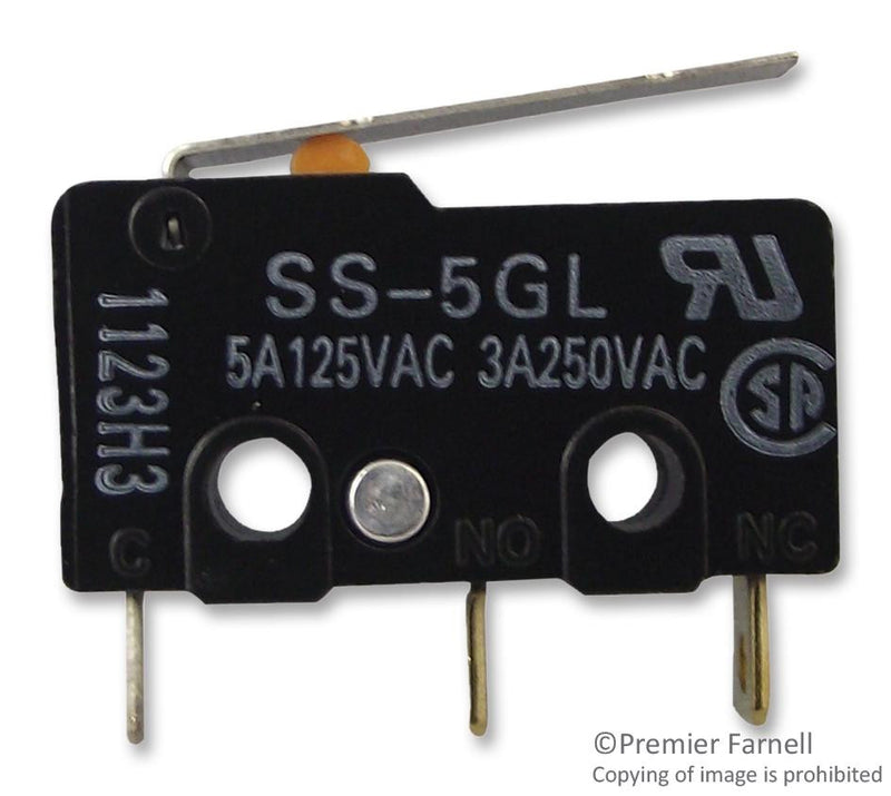 OMRON ELECTRONIC COMPONENTS SS-5GL Microswitch, SS Series, SPDT, Solder, 5 A, 125 VAC