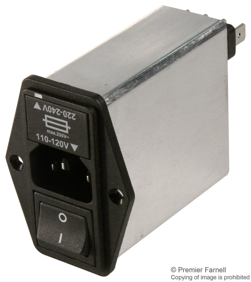 SCHAFFNER FN393-6-05-11 Power Entry Connector, FN 390 Series, Plug, 250 VAC, 6 A, Panel Mount, Quick Connect