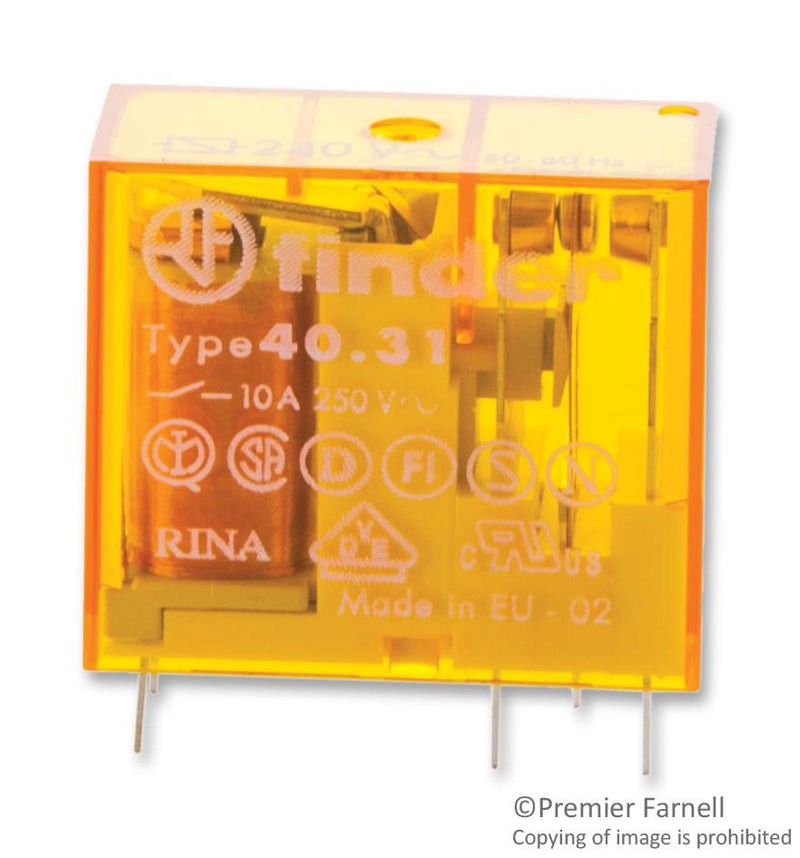 FINDER 40.31.8.240.0000 General Purpose Relay, 40 Series, Power, SPDT, 240 VAC, 10 A