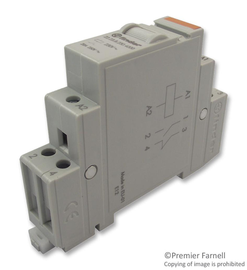 FINDER 22.23.8.230.4000 General Purpose Relay, 22 Series, Power, DPDT, 230 VAC, 20 A