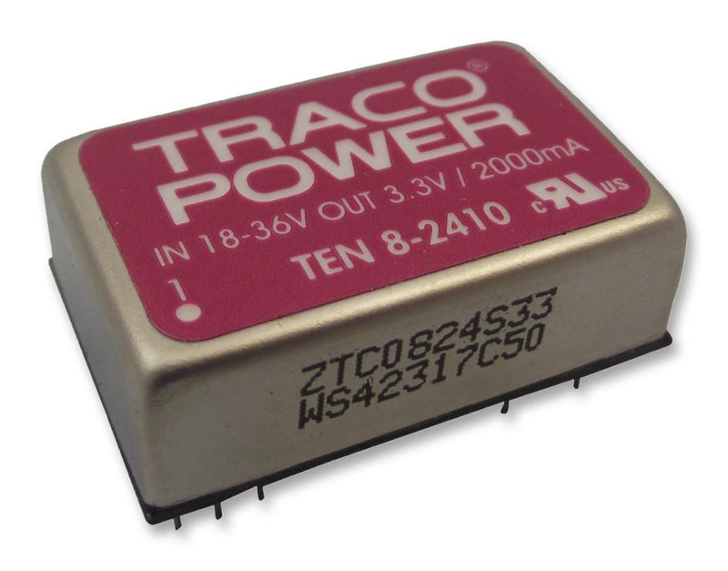 TRACOPOWER TEN 8-2410 Isolated Board Mount DC/DC Converter, Metal Case, 1 Output, 8 W, 3.3 V, 2 A