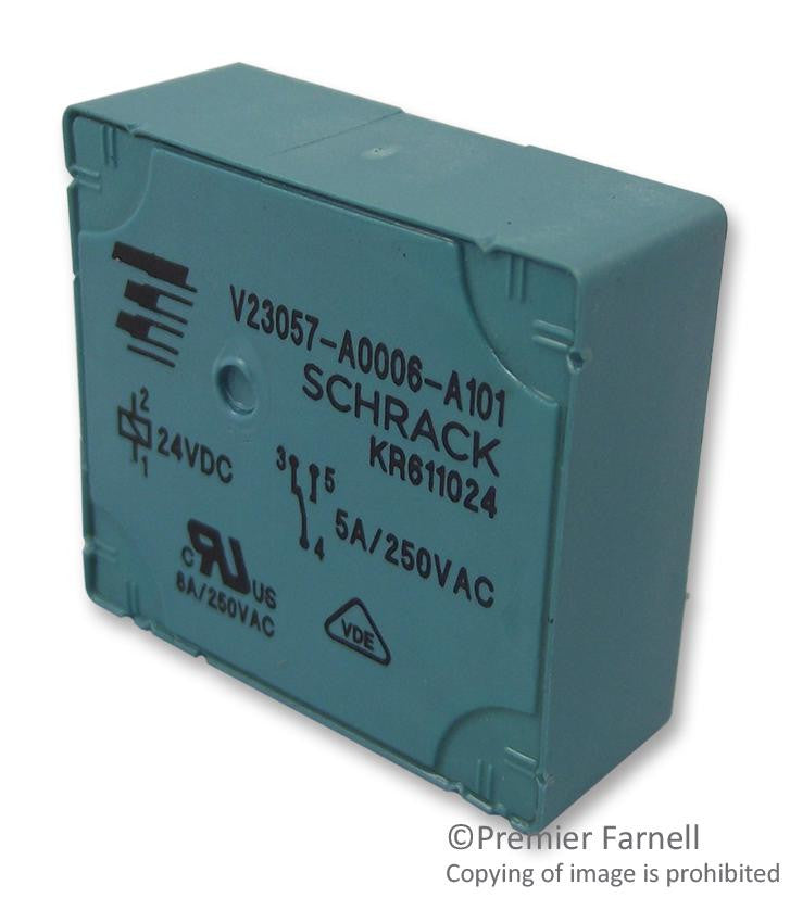 TE CONNECTIVITY V23057-A0006-A101 General Purpose Relay, V23057 Series, Power, SPDT, 24 VDC, 5 A