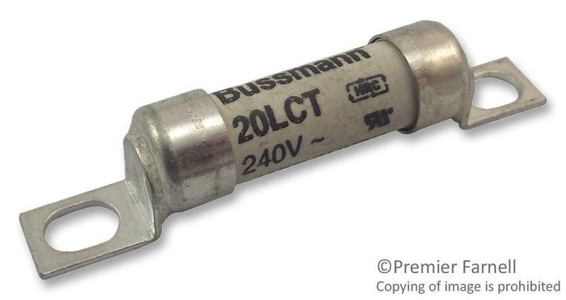 EATON BUSSMANN SERIES 20LCT Fuse, High Rupturing Capacity (HRC), British BS 88, 20 A, LCT Series, 240 VAC, 150 VDC, Bolted Tag