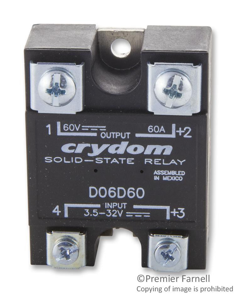 CRYDOM D06D60 Solid State Relay, SPST-NO, 60 A, 60 VDC, Panel, Screw, DC Switch