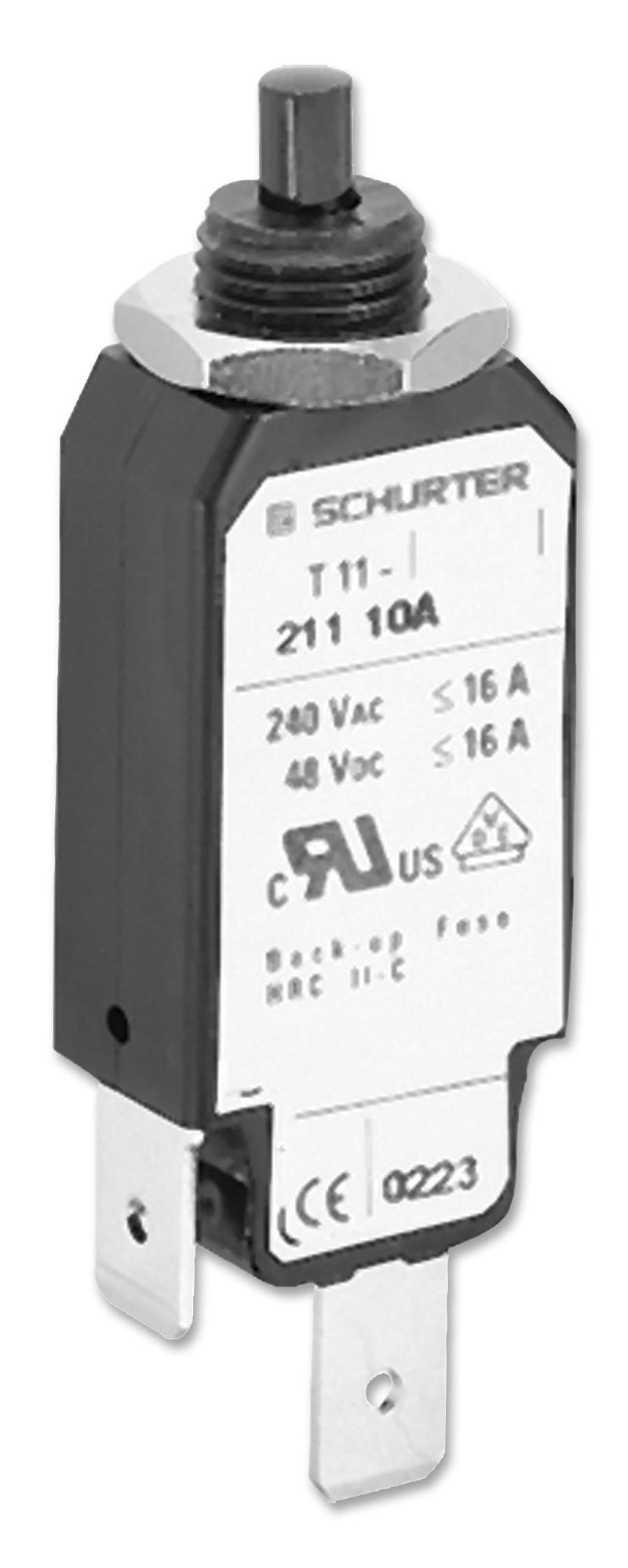 SCHURTER T11 211 0,5A Thermal Circuit Breaker, T11 Series, 240 VAC, 48 VDC, 0.5 A, 1 Pole, Panel