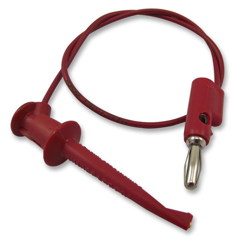 POMONA 3782-12-2 Test Lead, Minigrabber, Hook Clip to 4mm Banana Plug, Red, 60 V, 5 A, 304.8 mm