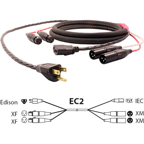 Pro Co Sound EC2 Siamese Twin AC (Edison to IEC) & Audio (2x XLR Female to 2x XLR Male) Combo Cable- 100'