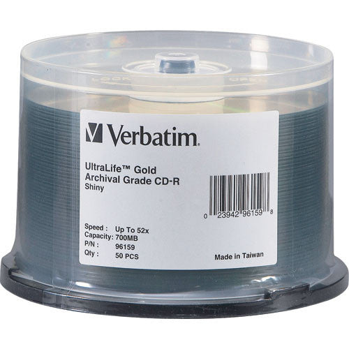 Verbatim CD-R 700MB, 52x, 80 Minute UltraLife Gold Archival Grade, Write-Once, Recordable Disc (Spindle Pack of 50)