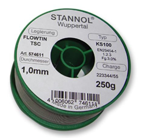 STANNOL 574601 Solder Wire, KS100, 0.3mm Diameter, 217&deg;C, 250g