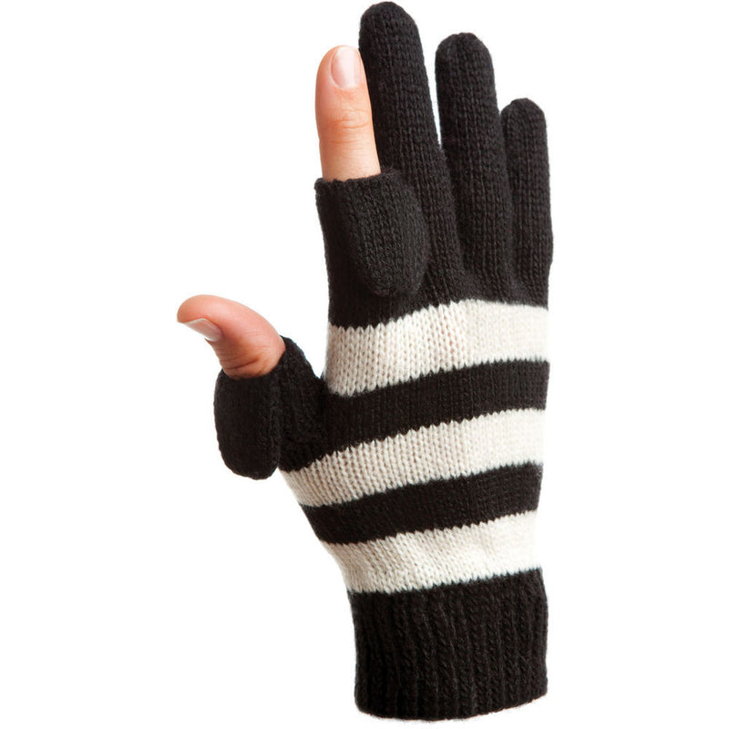 Freehands Women's Stripe Wool Knit Gloves (Black)