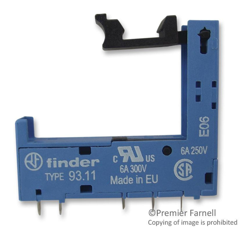 FINDER 93.11 Relay Socket, Through Hole, Through Hole, 5 Pins, 6 A, 250 V