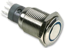 BULGIN MP0045/1E2BL012 Illuminated Pushbutton Switch, Ring Illuminated Series, DPDT, On-Off, 3 A, 250 V, Blue
