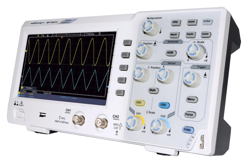 Multicomp PRO MP720010 EU-UK Digital Oscilloscope Economical Eco Series 2 Analogue 50 MHz 500 Msps 10 Kpts 7 ns