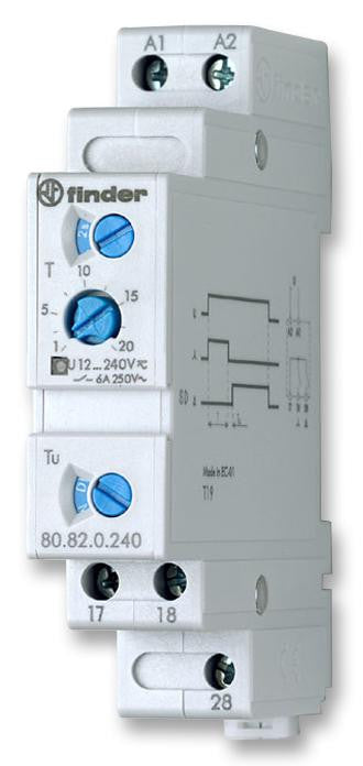 FINDER 80.82.0.240.0000 Analogue Timer, 80 Series, Star-Delta, 0.1 s, 20 min, 6 Ranges, 2 Changeover Relays