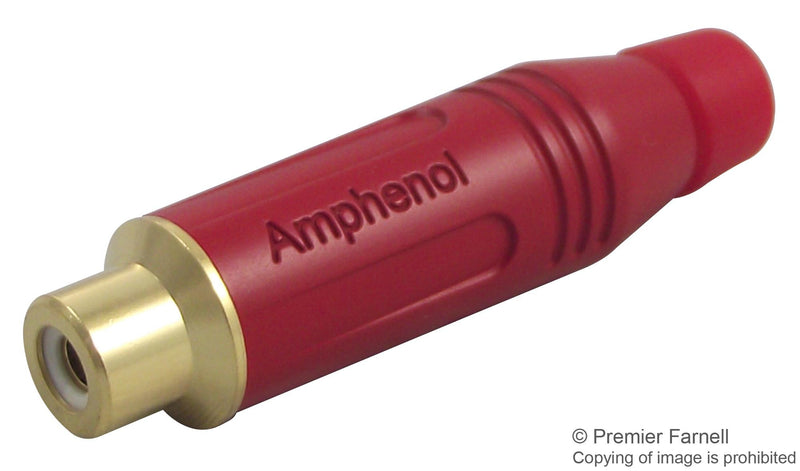 AMPHENOL ACJR-RED RCA (Phono) Audio / Video Connector, 2 Contacts, Socket, Gold Plated Contacts, Metal Body, Red