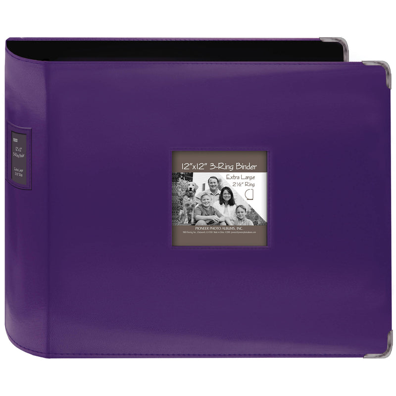 Pioneer Photo Albums T-12JF 12x12" 3-Ring Binder Sewn Leatherette Silver Tone Corner Scrapbook (Purple)