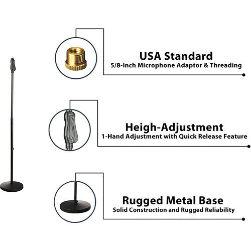 Pyle Pro PMKS40 Universal Microphone Stand with Height Adjustment (Black)