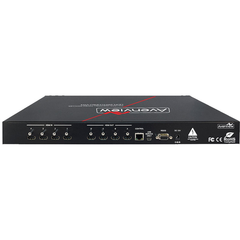 Avenview HDMI 4x4 Matrix Switcher with 2x2 Videowall and Audio Support