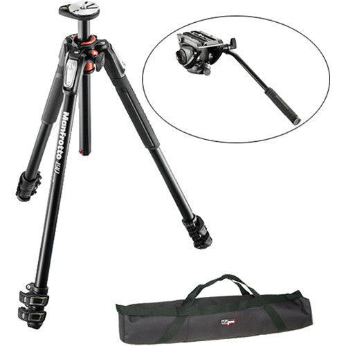 Manfrotto MVH500AH Flat Base Fluid Head,190XPROL Tripod Legs, Padded Case Kit