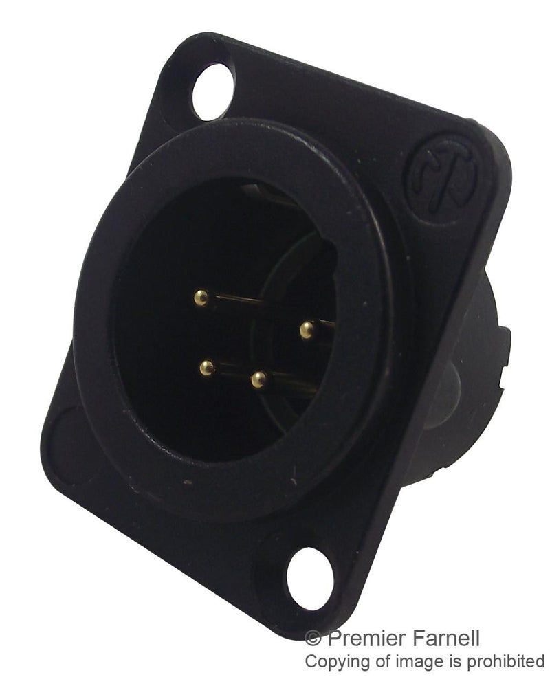 NEUTRIK NC4MD-LX-B XLR Audio Connector, 4 Contacts, Plug, Panel Mount, Gold Plated Contacts, Metal Body, DLX Series